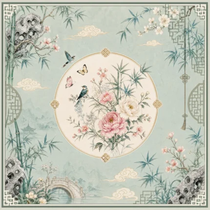 Spring Jade Garden Mahjong Mat – 80x80cm, Vietnam 3L Rubber, Floral Design, Custom Logo Available